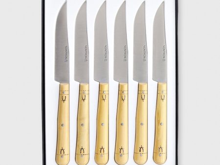 Steak Knives (Set of 6) in Woodburned Boxwood For Cheap