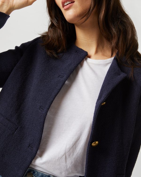 Megan Cardigan Jacket in Navy Bouclé Tweed Hot on Sale