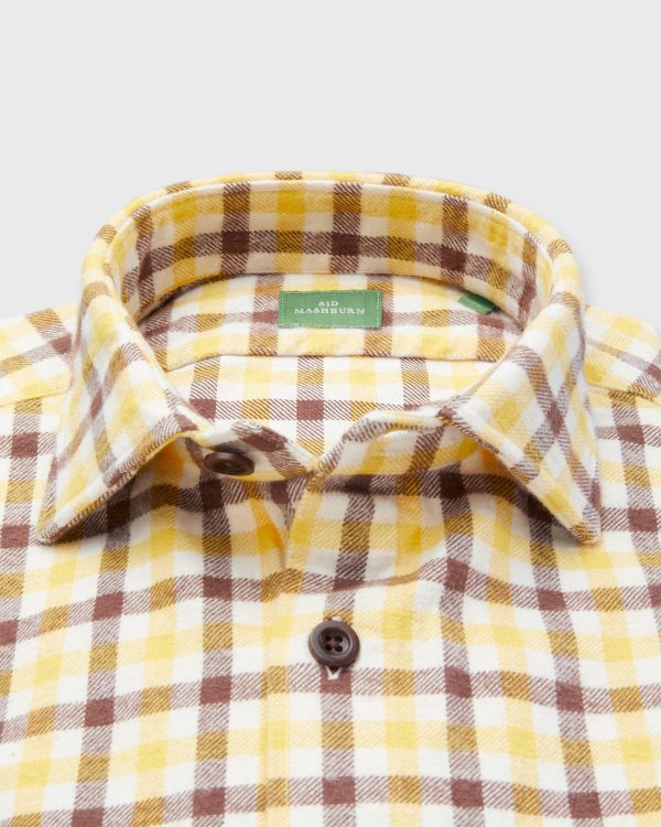 Band-Hem Work Shirt in Bone Yellow Brown Tattersall Brushed Twill For Cheap