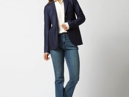 Stand-Up Collar Blazer in Navy Blue Online now