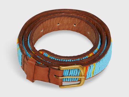 1  African Fully Beaded Belt in Sky Yellow Orange on Sale