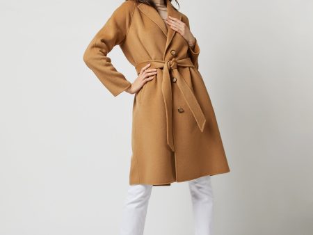 Caterina Coat with Belt in Camel Double-Faced Melton For Sale