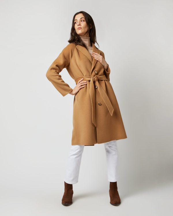 Caterina Coat with Belt in Camel Double-Faced Melton For Sale