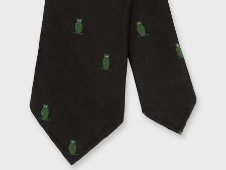 Silk Woven Club Tie in Black Green Owl Supply