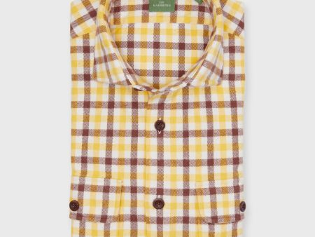 Band-Hem Work Shirt in Bone Yellow Brown Tattersall Brushed Twill For Cheap