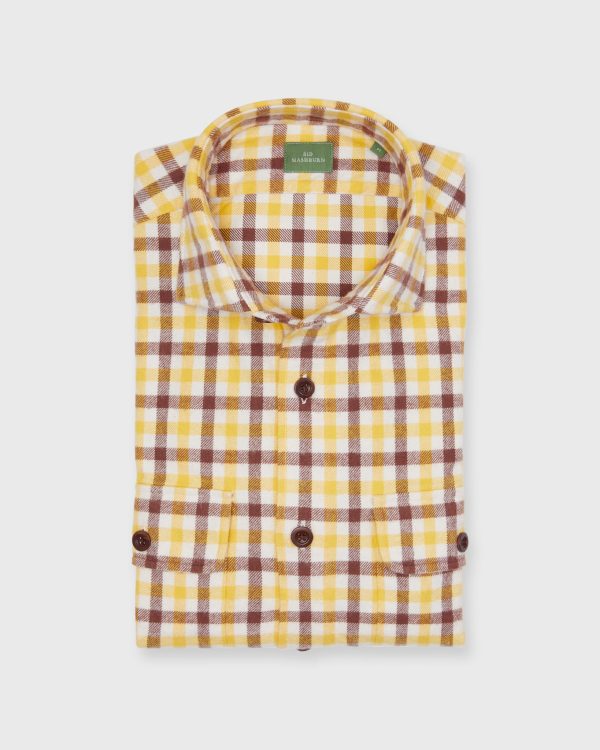 Band-Hem Work Shirt in Bone Yellow Brown Tattersall Brushed Twill For Cheap