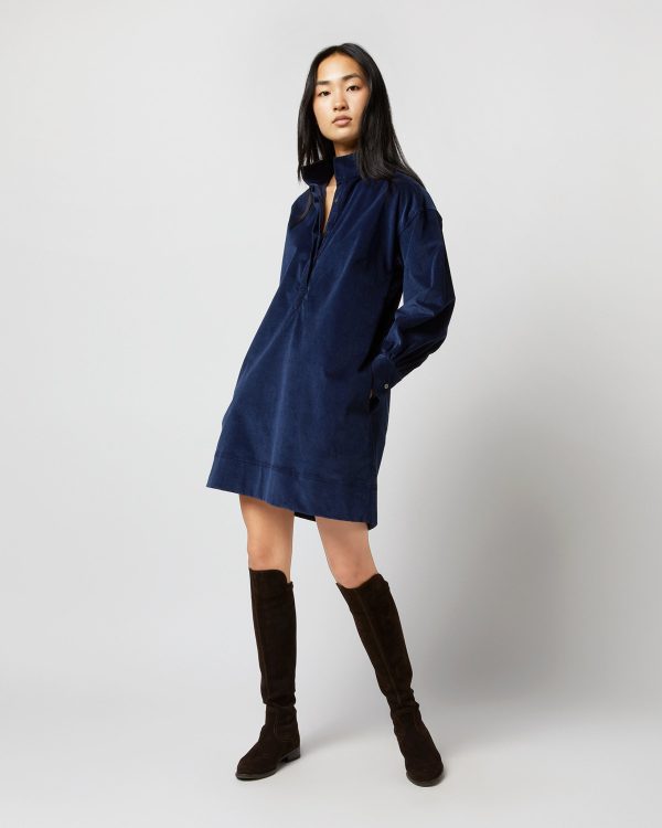 Anaya Popover Dress in Navy Stretch Cord Fashion