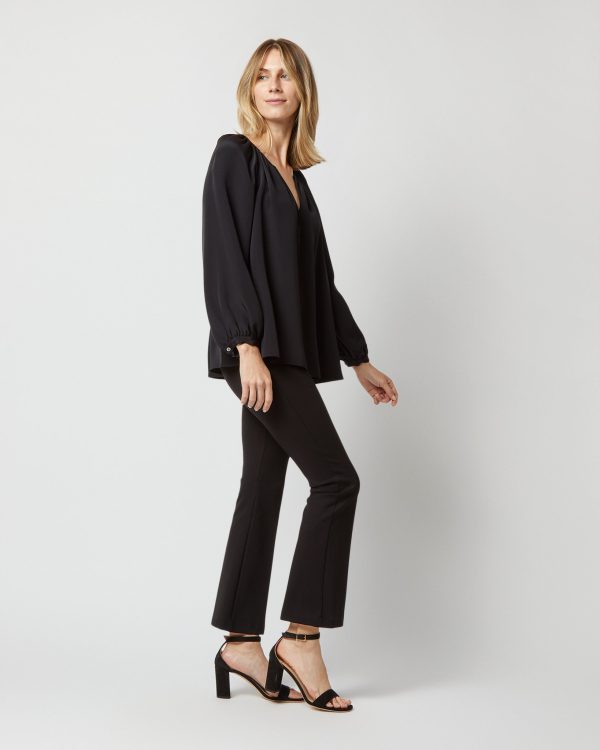 Ariana Blouse in Black Silk Crepe de Chine Online now