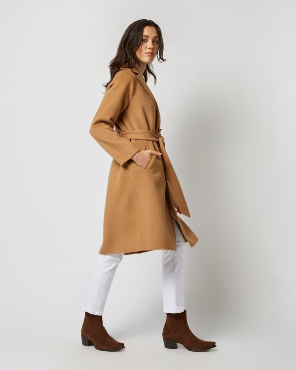 Caterina Coat with Belt in Camel Double-Faced Melton For Sale