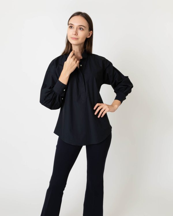 Anaya Popover Shirt in Black Poplin Sale