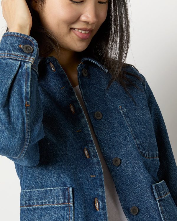 Nikkie Logo Jacket in Washed Indigo Denim on Sale