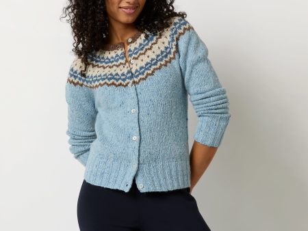 Marge Fair Isle Cardigan in Blue Brown Ivory Wool Blend Fashion