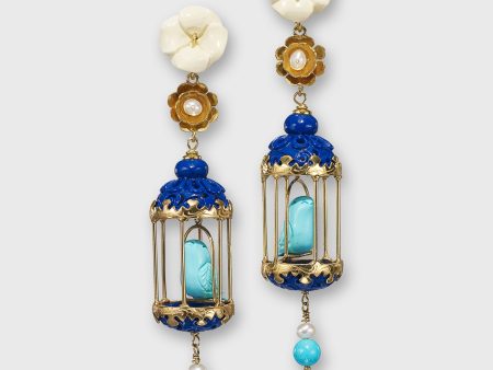 Aviary Classic Earrings in Gold White Lapis Turquoise Online Sale