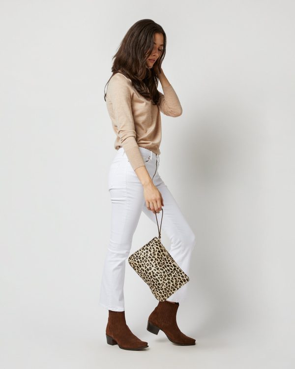 Zip Clutch in White Leopard Printed Pony Fashion