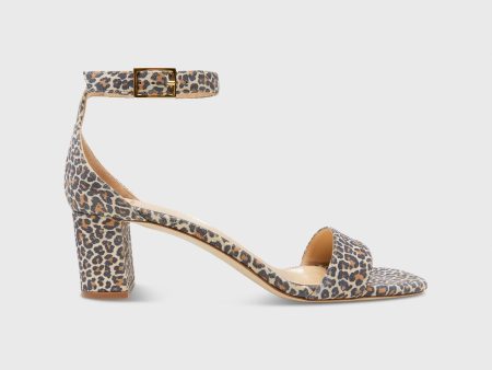 Ankle-Wrap Block Heel in Light Leopard Printed Suede on Sale