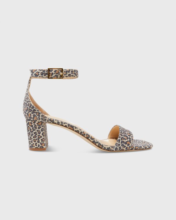 Ankle-Wrap Block Heel in Light Leopard Printed Suede on Sale