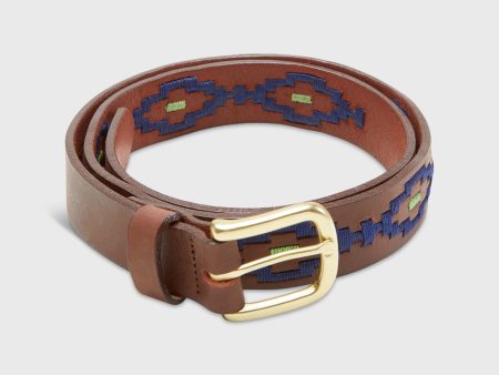 1 1 8  Polo Belt in Navy Sage Medium Brown Leather Discount