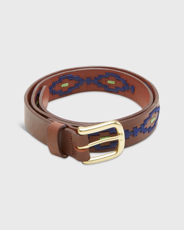 1 1 8  Polo Belt in Navy Sage Medium Brown Leather Discount