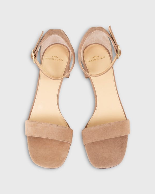 Ankle-Wrap Block Heel in Caramel Suede Fashion