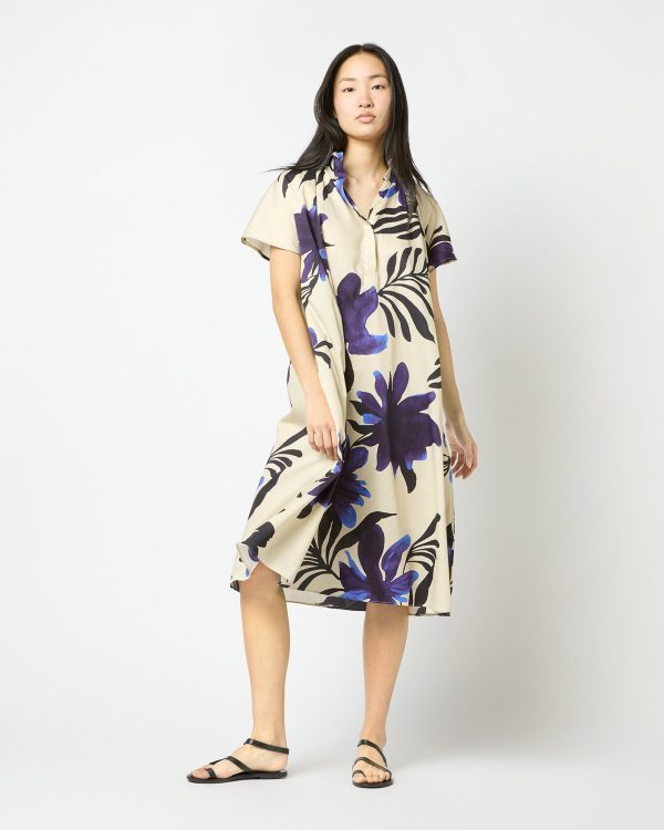 Atelier Kami Volume Dress in Blue Multi Abstract Floral Sateen Discount