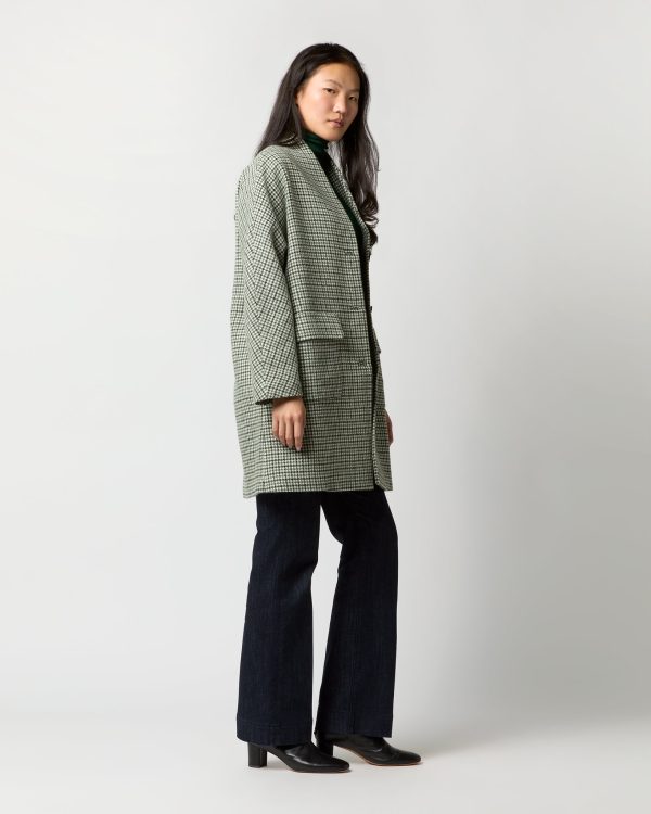 Kennedy Coat in Green Houndstooth Tweed Online now