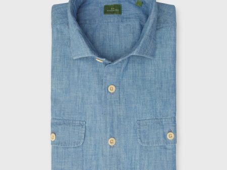 Band-Hem Work Shirt in Extra Light Washed Chambray For Cheap