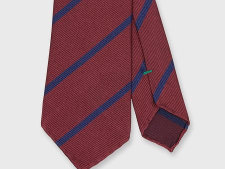 Silk Woven Tie in Dusty Red Blue Bar Stripe For Cheap