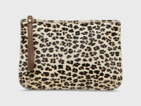 Zip Clutch in White Leopard Printed Pony Fashion