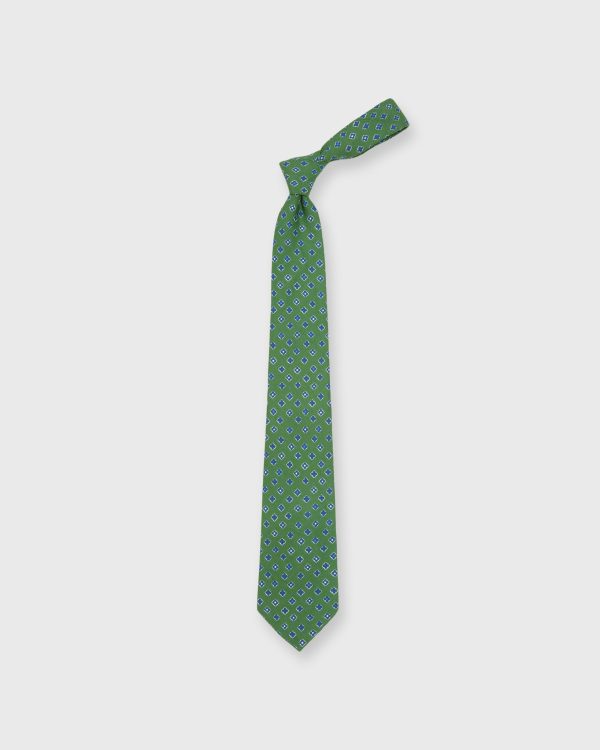 Linen Silk Print Tie in Green Blue Foulard on Sale