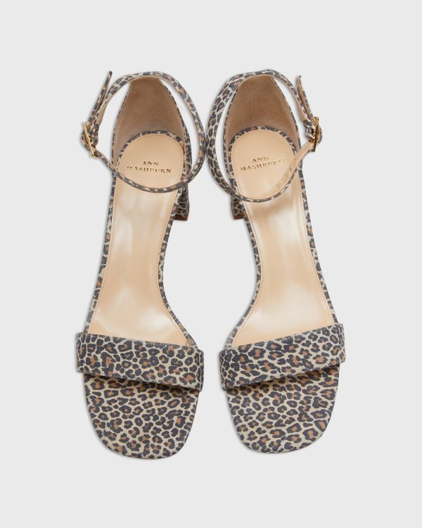 Ankle-Wrap Block Heel in Light Leopard Printed Suede on Sale