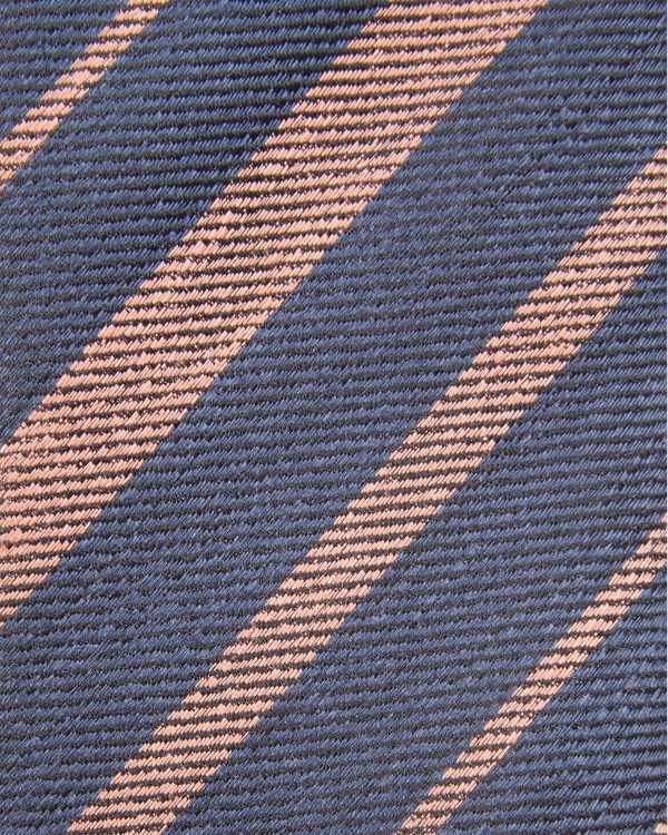 Linen Silk Woven Tie in Navy Orange Stripe on Sale