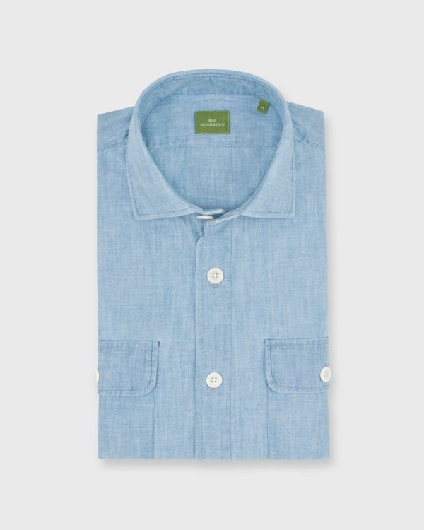 Band-Hem Work Shirt in Extra Light Washed Chambray For Cheap