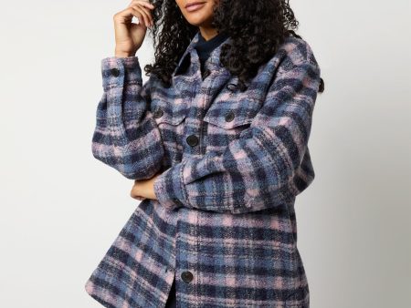 Harveli Checked Coat in Lilac Navy For Cheap