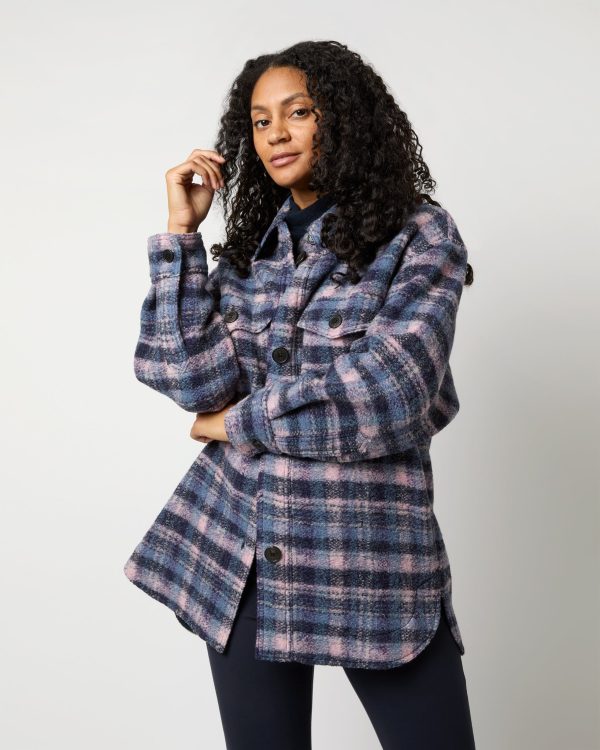 Harveli Checked Coat in Lilac Navy For Cheap