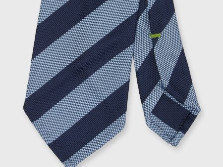 Silk Woven Tie in Navy French Blue Awning Stripe Cheap