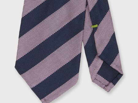 Silk Woven Tie in Navy Pink Awning Stripe For Discount