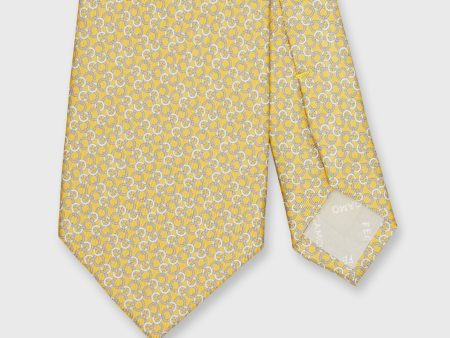 Silk Print Tie in Yellow Khaki Link Online Hot Sale