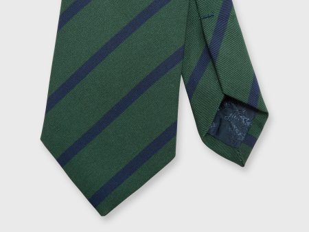 Irish Poplin Tie in Green Navy Bar Stripe Cheap