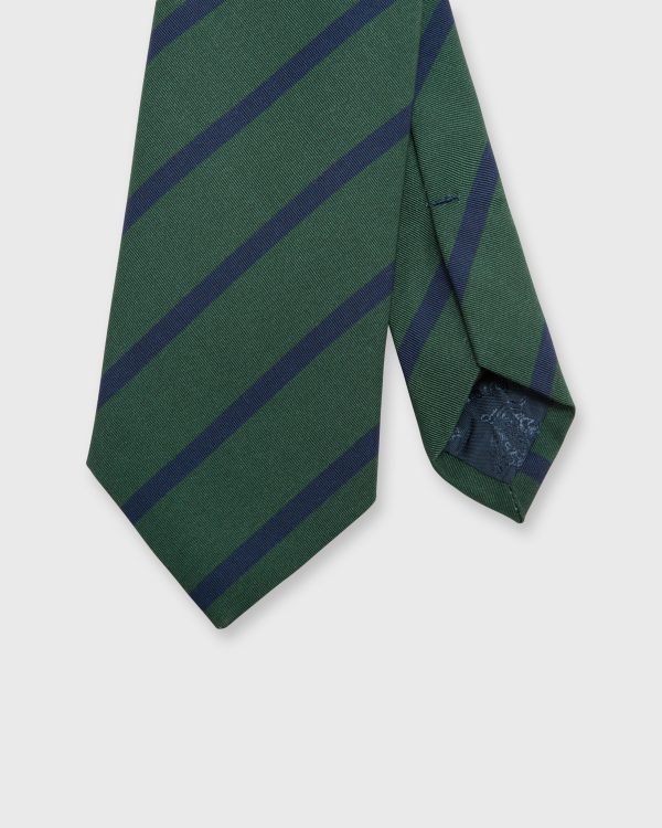 Irish Poplin Tie in Green Navy Bar Stripe Cheap