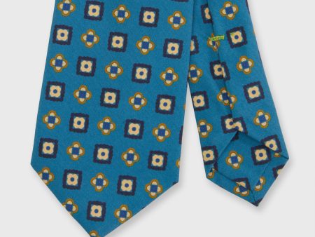 Silk Print Tie in River Navy Chartreuse Medallion Discount