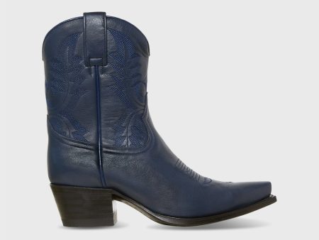 Marie Cowboy Boot in Navy Leather For Discount