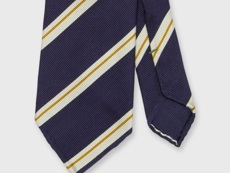 Silk Woven Tie in Navy Bone Yellow Stripe Supply