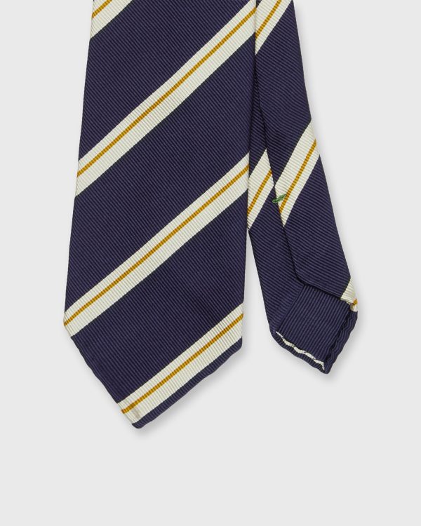 Silk Woven Tie in Navy Bone Yellow Stripe Supply