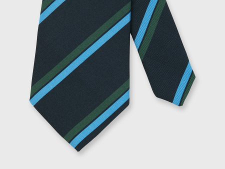 Irish Poplin Tie in Navy Sky Hunter Stripe Discount