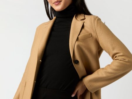 Stand Up Collar Blazer in Beige on Sale