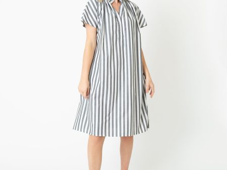 Atelier Volume Kami Dress in Olive Natural Bold Stripe Chambray Sale