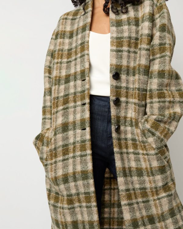 Gabriel Checked Coat in Khaki Ecru Online Sale