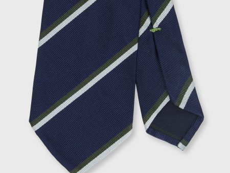 Silk Woven Tie in Navy Bone Green Stripe Hot on Sale