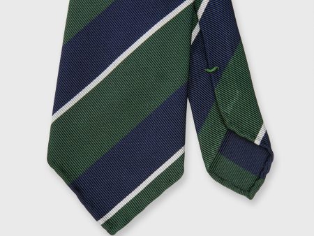 Silk Woven Tie in Olive Navy White Stripe Sale