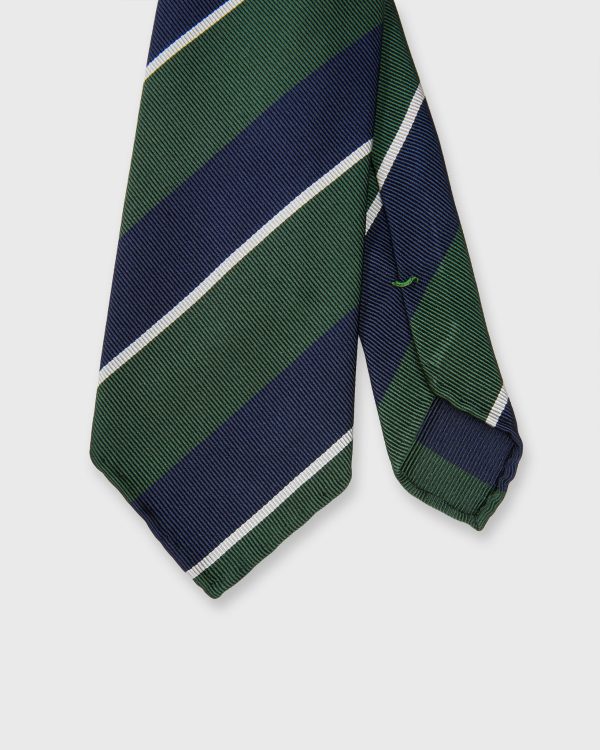 Silk Woven Tie in Olive Navy White Stripe Sale